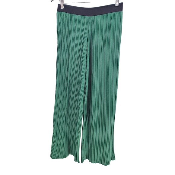 Forever21 Sm Retro Trousers Pleated Wide-leg Pants Elastic Waistband Green - Picture 6 of 10